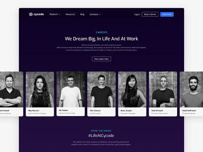 SaaS | Careers & Team Page about us black and white cards careers code design system devops employees figma geometric hiring jobs roles startup team ui copmenent work work life