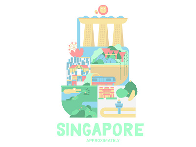 Approximately project - Singapore ai city durian graphic illustrator marina bay singapore tower vector