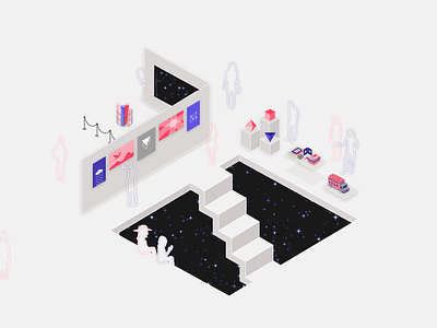 Design exhibit illustration art concept art culture digital design exhibit grey illusion illustration sci fi showcase space staircase