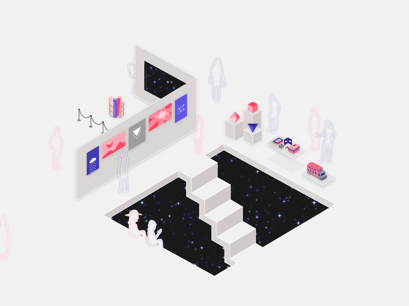 Design exhibit illustration staircase illusion digital-design grey sci-fi culture showcase art concept-art illustration space exhibit