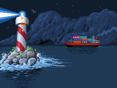 Pixel art light house animation - indie game style 2d 8 bit illustration indie lighthouse pixel pixelart