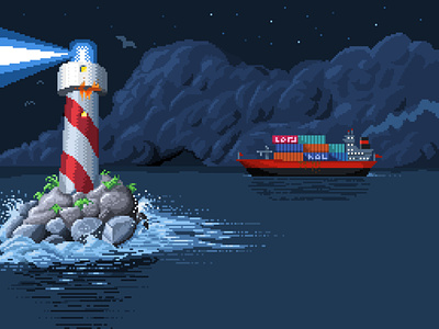Pixel art light house animation - indie game style