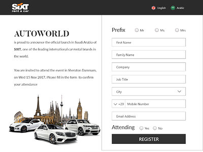 SIXT rental brands autoworld booking brand car design event form ui ux webdesign