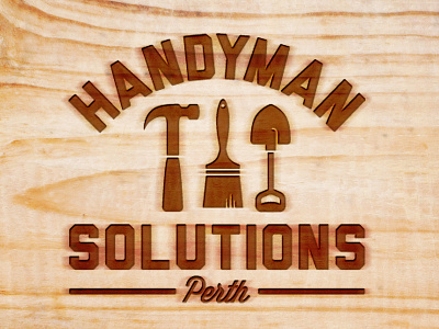 Handyman Solutions logo wood burn wood texture