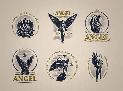 Angel emblems set angel bird heaven