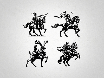 Complete set of illustrations of all riders. horseriding riders