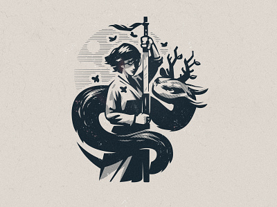 Illustration for Dressico dragon illustration print samurai
