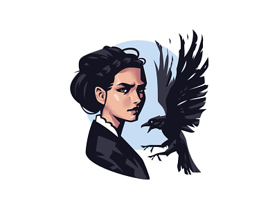 Woman with raven portrait raven woman