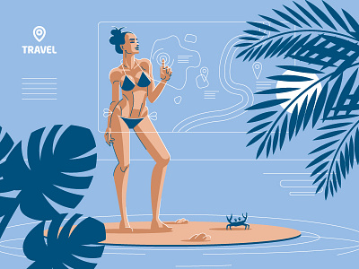 Travel Agency Illustration agency beach bikini interface map travel woman