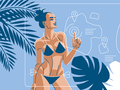 Travel Agency Illustration agency beach bikini interface map travel woman