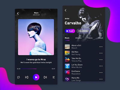 Music App app branding color dark flat ios11 music player singer ui ux web