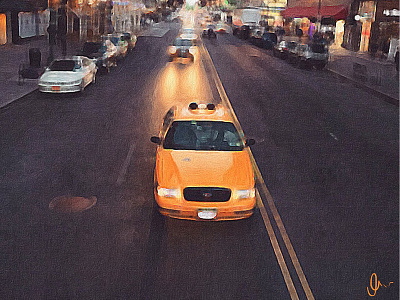 Manhattan Taxi cars manhattan painting road street taxi