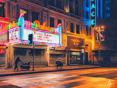 Midnight brush cinema colour crosswalk light painting palace reflection street stroke traffic urban