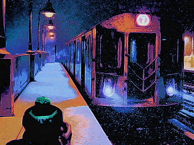 Seven brush illustration light manipulation photomanipulation purple reflection seven snow stroke train winter