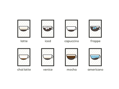 Coffee Types americano capuccino chai latte coffee frappe iced icons illustration latte mocha types venice