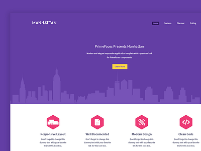 Manhattan Landing flat landing page manhattan new york pink primefaces primeng purple responsive