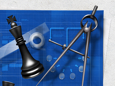 Solution Architecture blue print chess compass graphic illustration measurement paper photoshop tape website