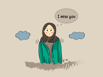 I miss you cartoon character children cute flat fun funny hijab illustration mascot moslem symbol