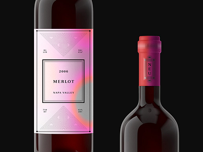 NEU WINE, Merlot. 1920s bold contemporary minimal modern packaging print psychedelic vivid wine