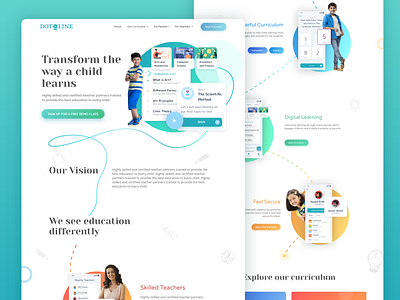 Dot & Line - Tranform the way a child learns colorful edtech education kids app kids book kids design landing page learning app learning platform teaching