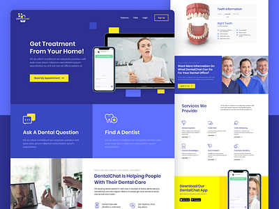 DentalChat - Get Treatment From Your Home. dental dental online landing page purple saas design web design