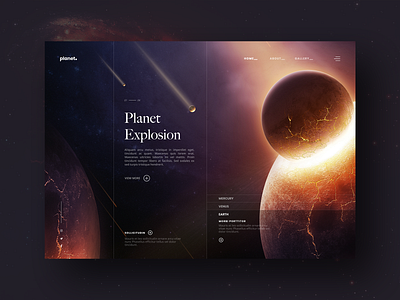 Dark themed website design concept dark design earth galaxy glowing landingpage planet earth space