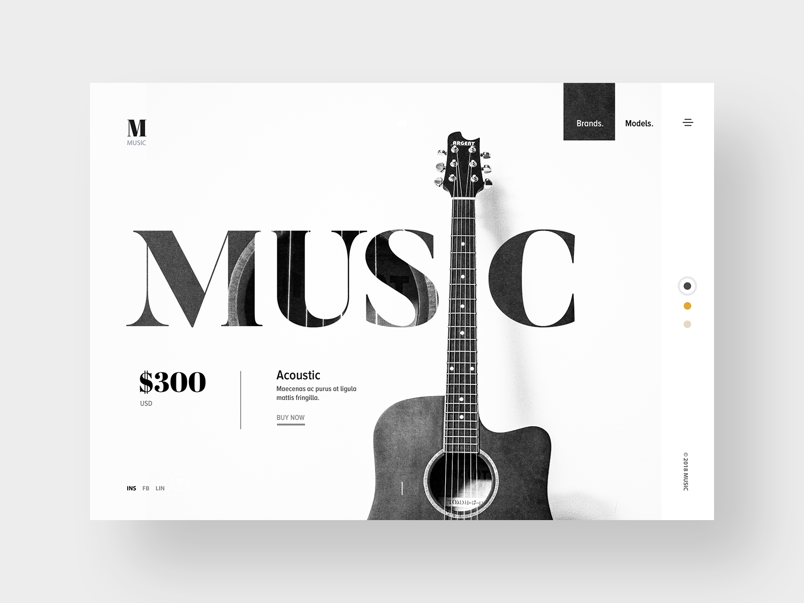 Online Music Store - e-commerce landing page concept black brand clean creative design guitar illustration minimal music typography ui web website