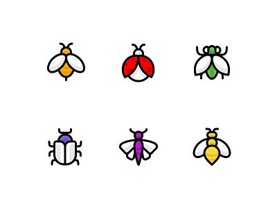 Bugs icons bee beetle bugs design flat fly icon design icon set icon style icons insects ladybird minimalist icon moth ui wasp