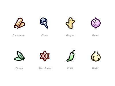 Herbs & Spices chilli cinnamon clove color icons cumin garlic ginger icons iconset line icons onion staranise thicklines