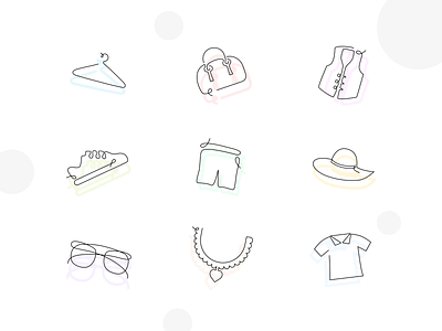 Clothing oneline Icons bag cloths handdrawn hanger hat icons icons design line icon necklace oneline shoes shorts spectacles tshirt waistcoat