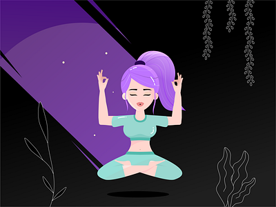 Yoga girl beautiful calm character design drawing face flat flexible girl gradient illustration ui vector yoga yoga girl yoga pose young