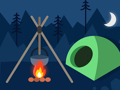 Campfire bonfire camp campfire camping design fire illustration moonlight pot tent ui weeklywarmup