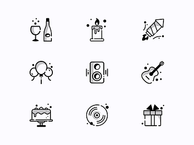Celebration icons 2020 blackandwhite branding celebrate celebration flat icon set icons newyear ui vector