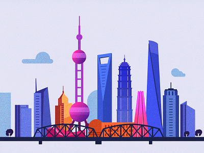 shanghai digital art city colorful digitalart garden bridge illustration shanghai skylines tv tower