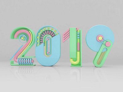 C4D number design 2019 2019 3d art c4d colorful digitalart illustration number numbers typography