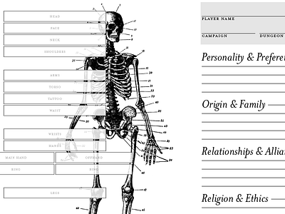 Antiquarian Character Sheet dungeons and dragons mrs eaves print redesign stats