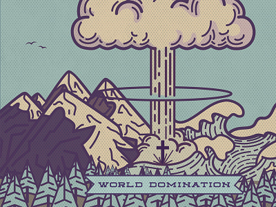 World Domination - Album Art banner blue branding cartoon christ christian cross design dj graphic graphic design graphic design minimalist identity lake logo mountain mountains mushroom cloud outdoor teal vector water waves