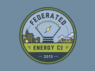 Federated Energy - Logo artistic direction badge bolt branding city cityscape clouds company corporate identity energy federated graphic design icon iconography identity lightbulb lighting logo minimalist mountains nature outdoors skyline skyscraper
