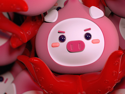 Pachimarchi! 3d 3d art art blizzard entertainment cinema4d cloner concept cute fun inspiration lighting model overwatch pachimari pig pink random red render tentacles