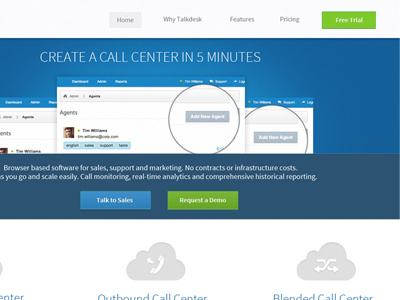 Homepage Layout blue call callcenter center landing page startup