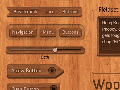 Wooden Interface Elements PSD brown button download interface progressbar resource slider ui wooden