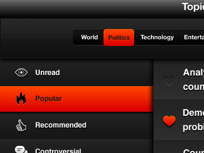 RSS Feed Sorter black clean gray interface ipad modern orange ui