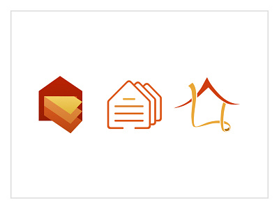 Houses, papers and symbols hot house icon logo minimalist orange symbol