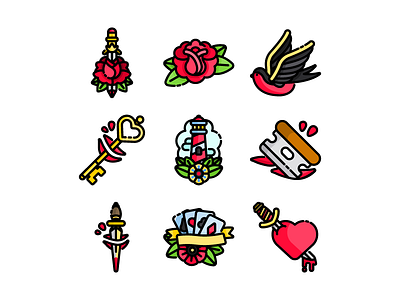 Old school tattoo icons