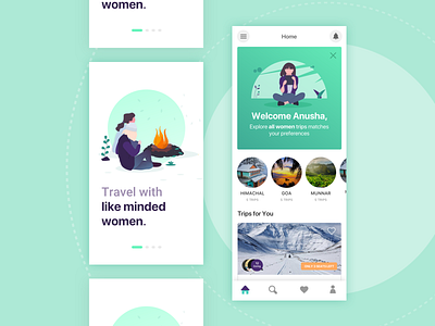 Travel app for women app branding clean design flat icon illustration logo minimal typography ui ux vector