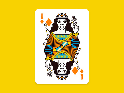Queen Of Diamonds houston illustration orange playing cards
