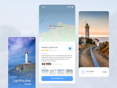 AR - Lighthouses Guide App 🗺️ app ar app ar map augmented reality design direction guide lighthouse map mobile mobile ui mobile ui kit mobile uiux navigation product design travel travel app traveling ui