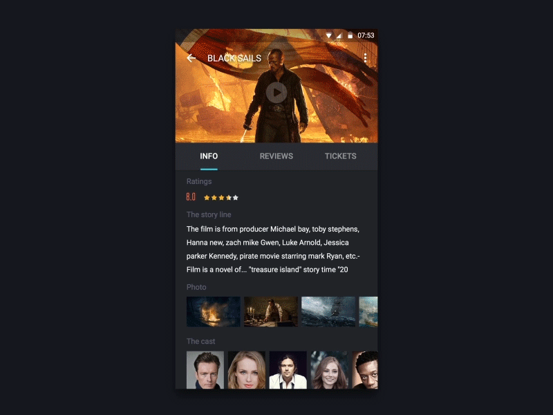 Box office animation app dark data digital gif movie ticket ui ux