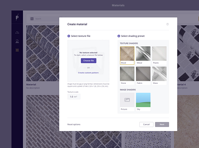 Prompto Studio: Create material dialog texture ui upload ux wizard