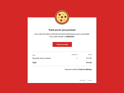 Daily UI 017: Email Receipt dailyui dailyui 017 delivery email food order pizza receipt ui ux